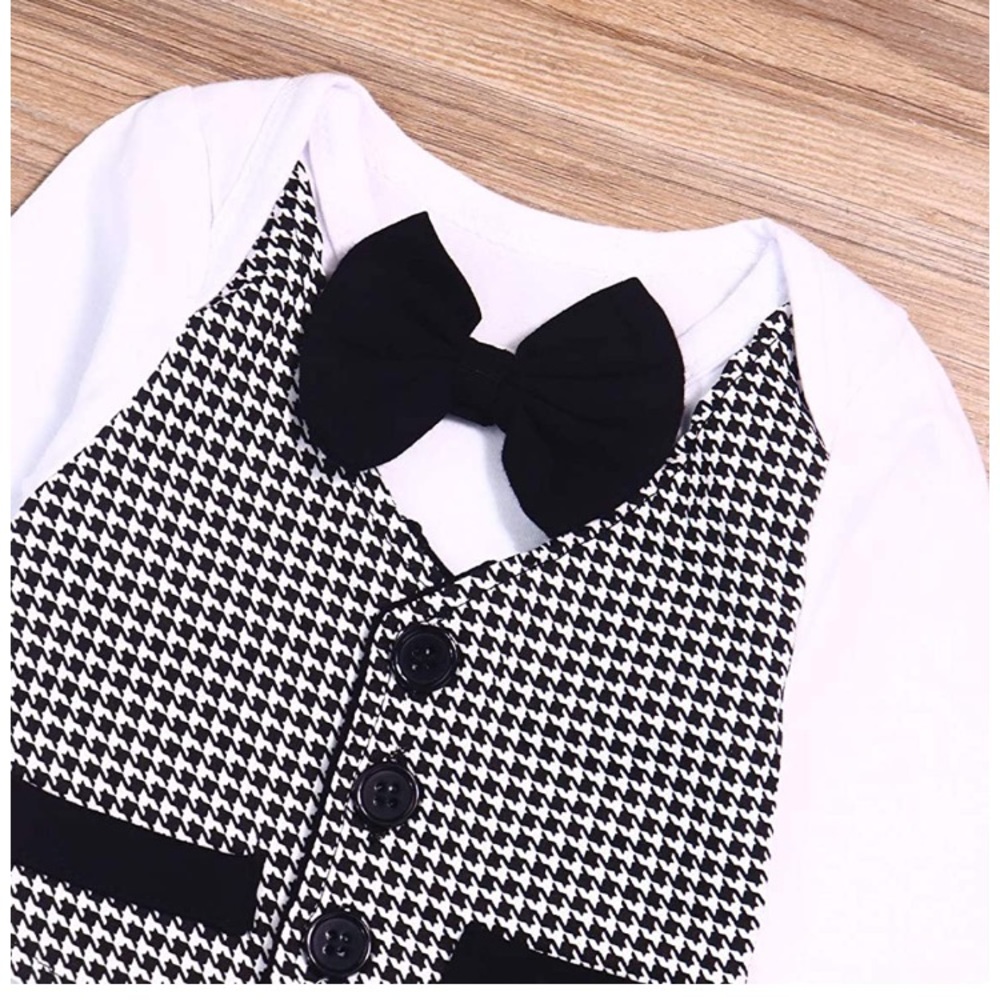 Baby Boy Set Cloths Outfit Plaids Tuxedo - Picture 3 of 7